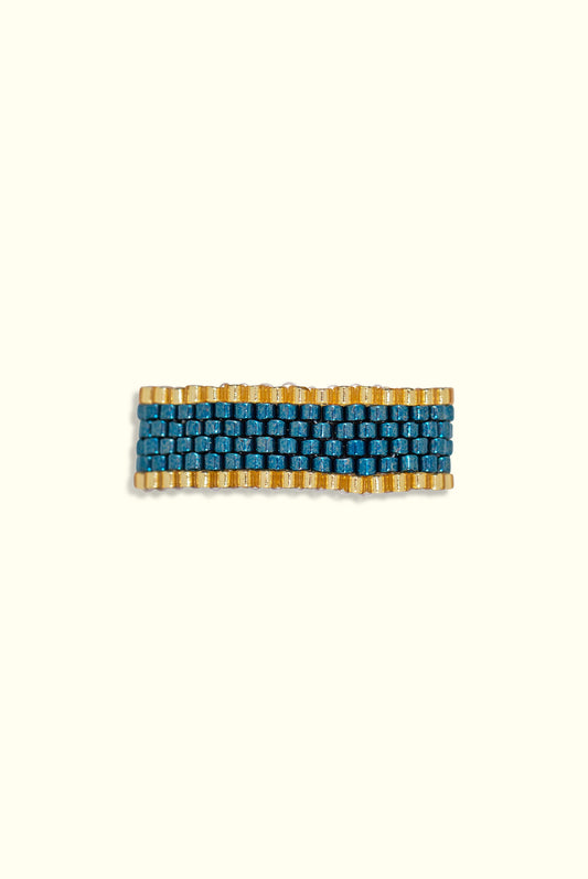 Neptune Band Ring: Midnight Aqua & Gold
