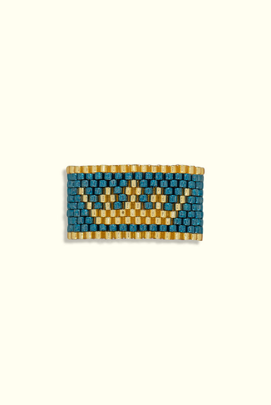Neptune Crown Ring: Midnight Aqua & Gold