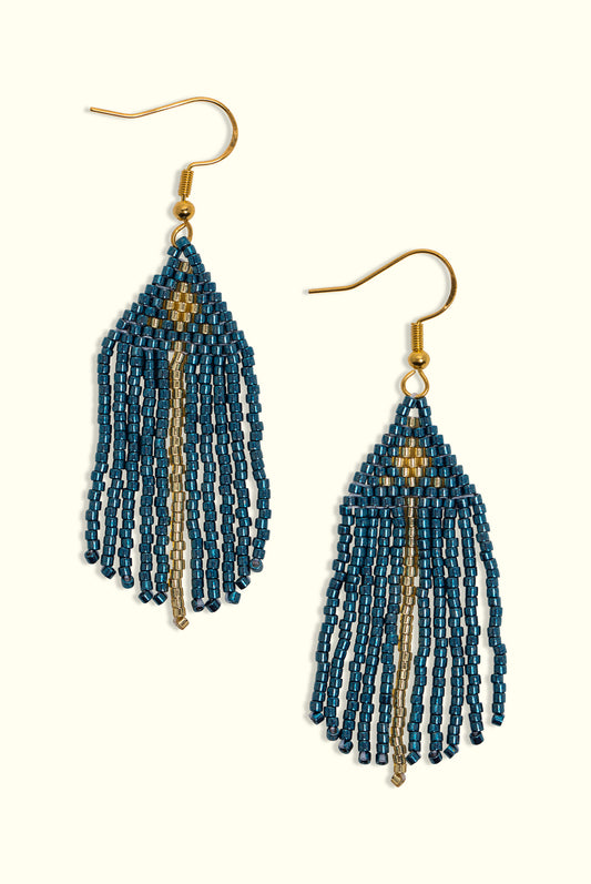 Neptune Fringe Earrings: Midnight Aqua & Gold